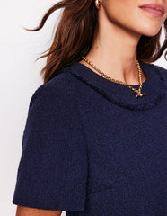 Evita Cotton Shift Dress - Navy