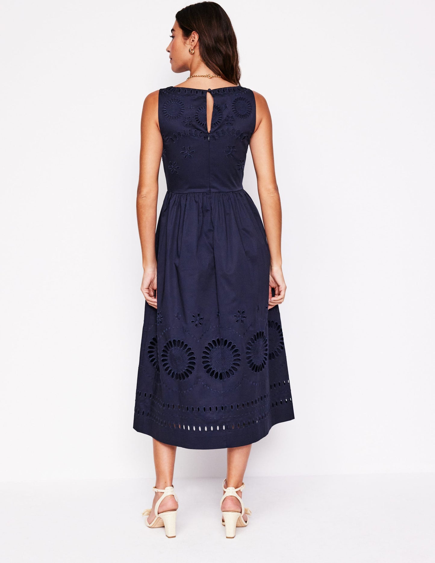 Lauren Broderie Midi Dress - Navy