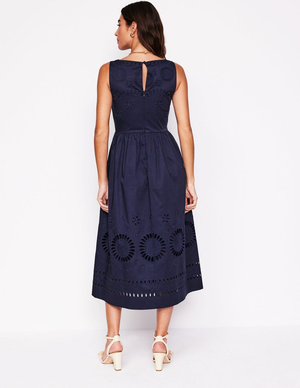 Lauren Broderie Midi Dress - Navy