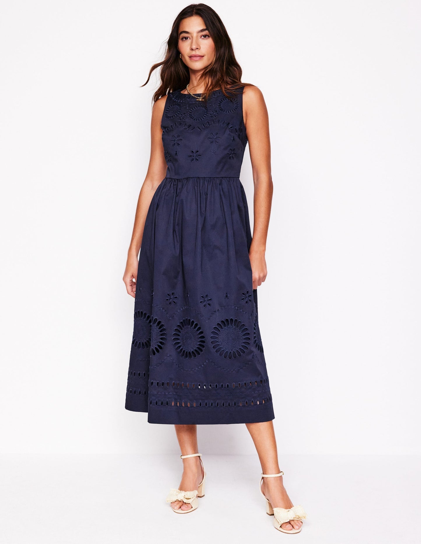 Lauren Broderie Midi Dress - Navy