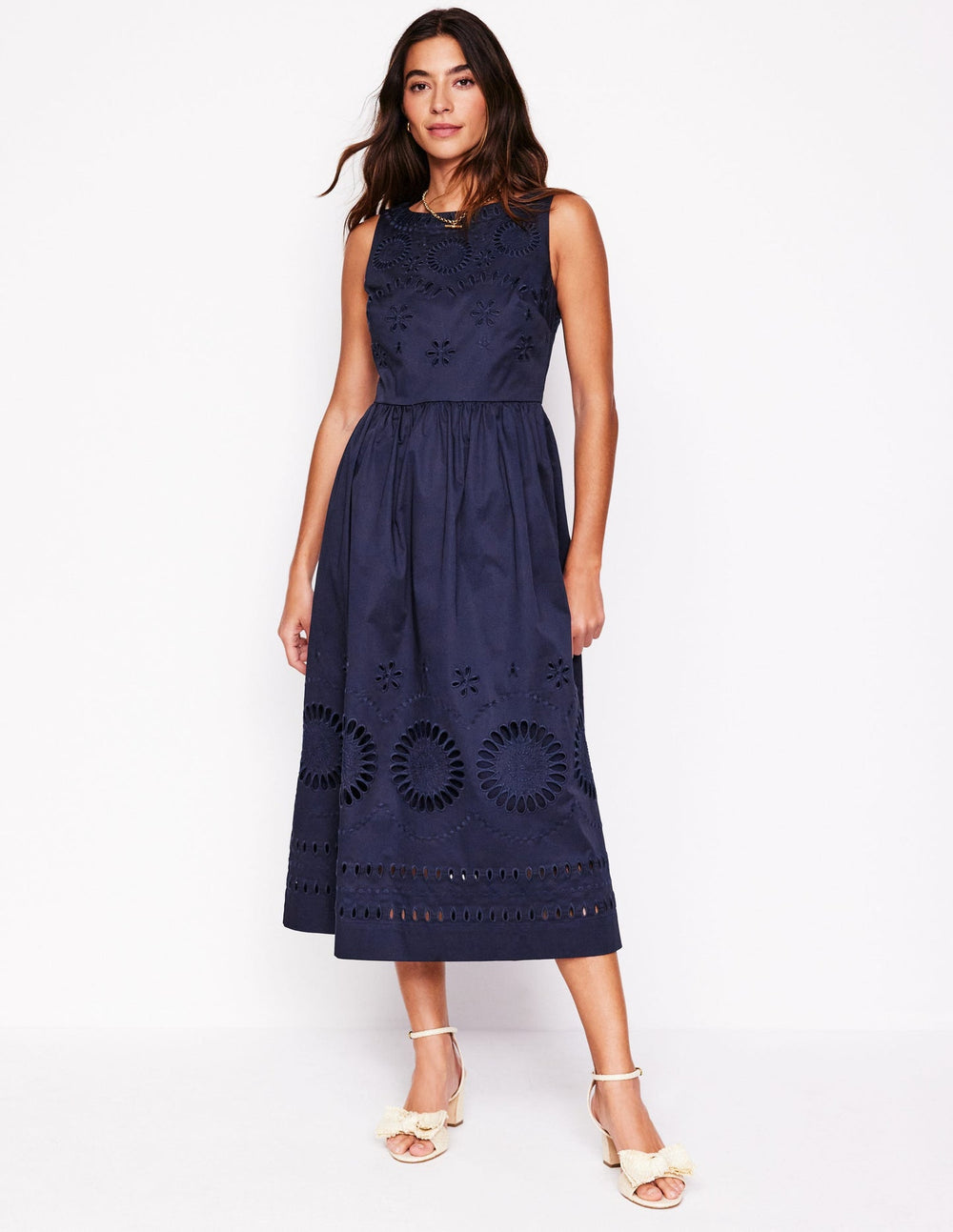 Lauren Broderie Midi Dress - Navy