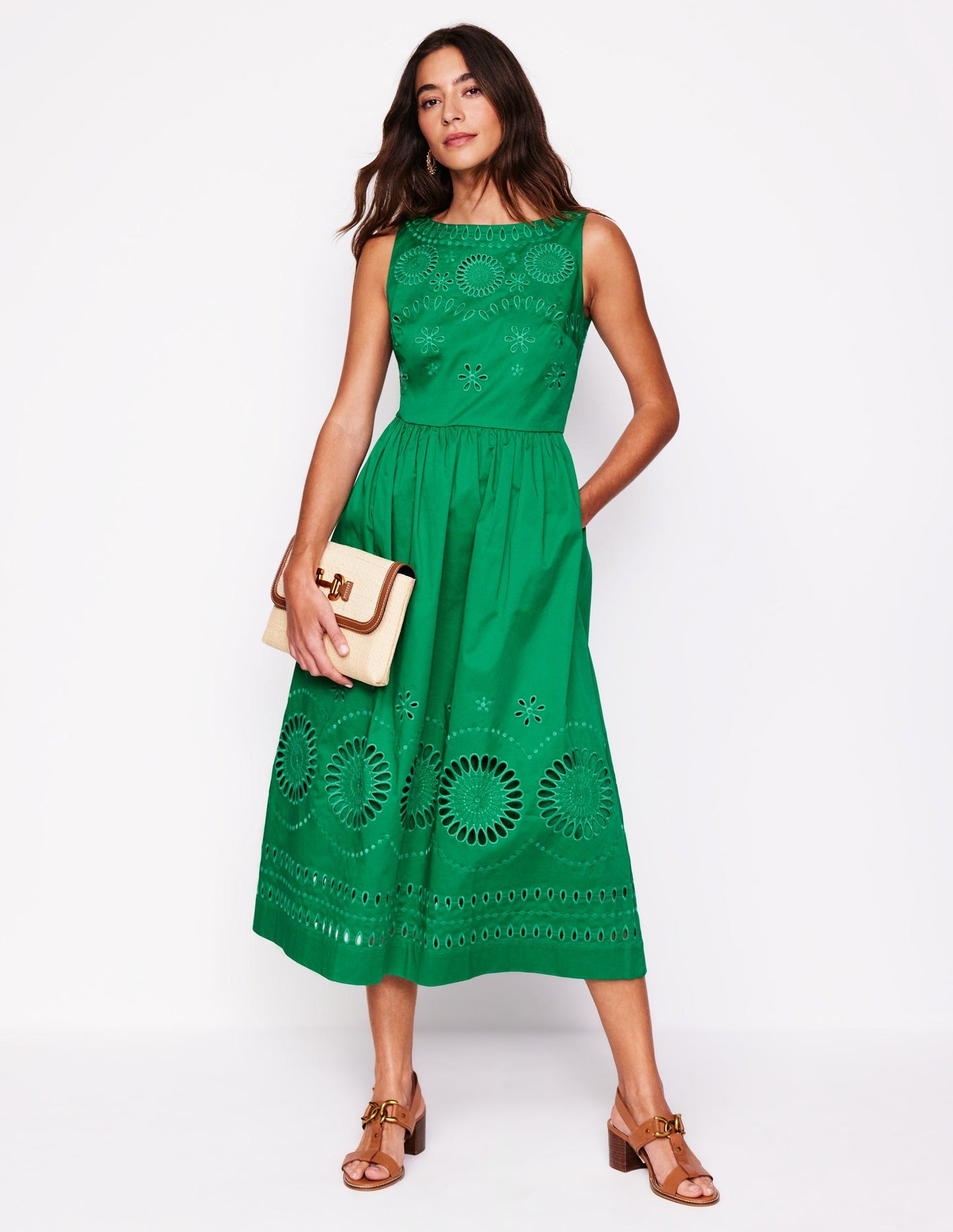 Lauren Broderie Midi Dress - Rich Emerald, Broderie