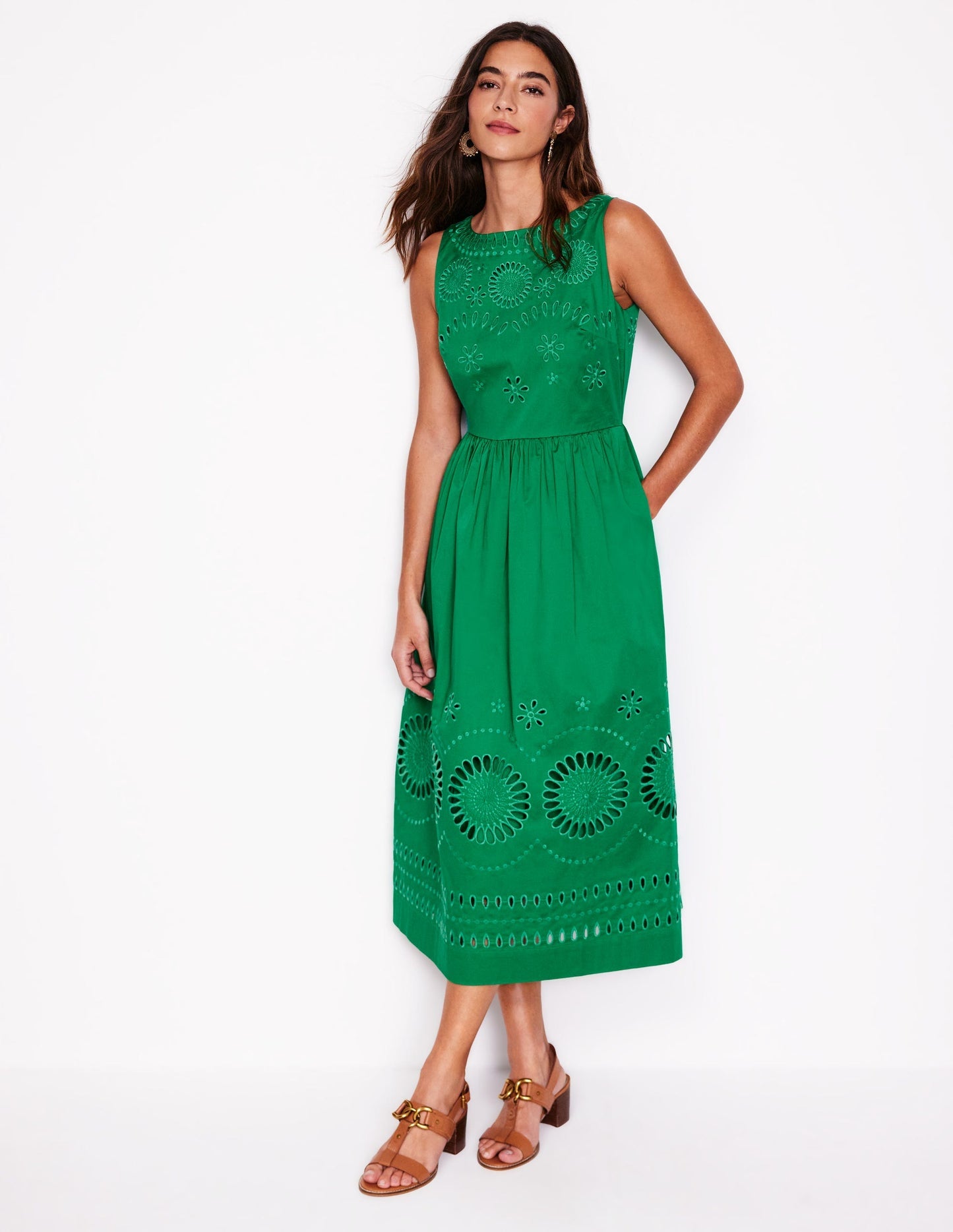 Lauren Broderie Midi Dress - Rich Emerald, Broderie
