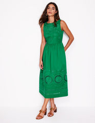 Lauren Broderie Midi Dress - Rich Emerald, Broderie
