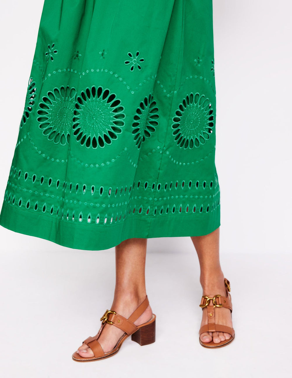 Lauren Broderie Midi Dress - Rich Emerald, Broderie