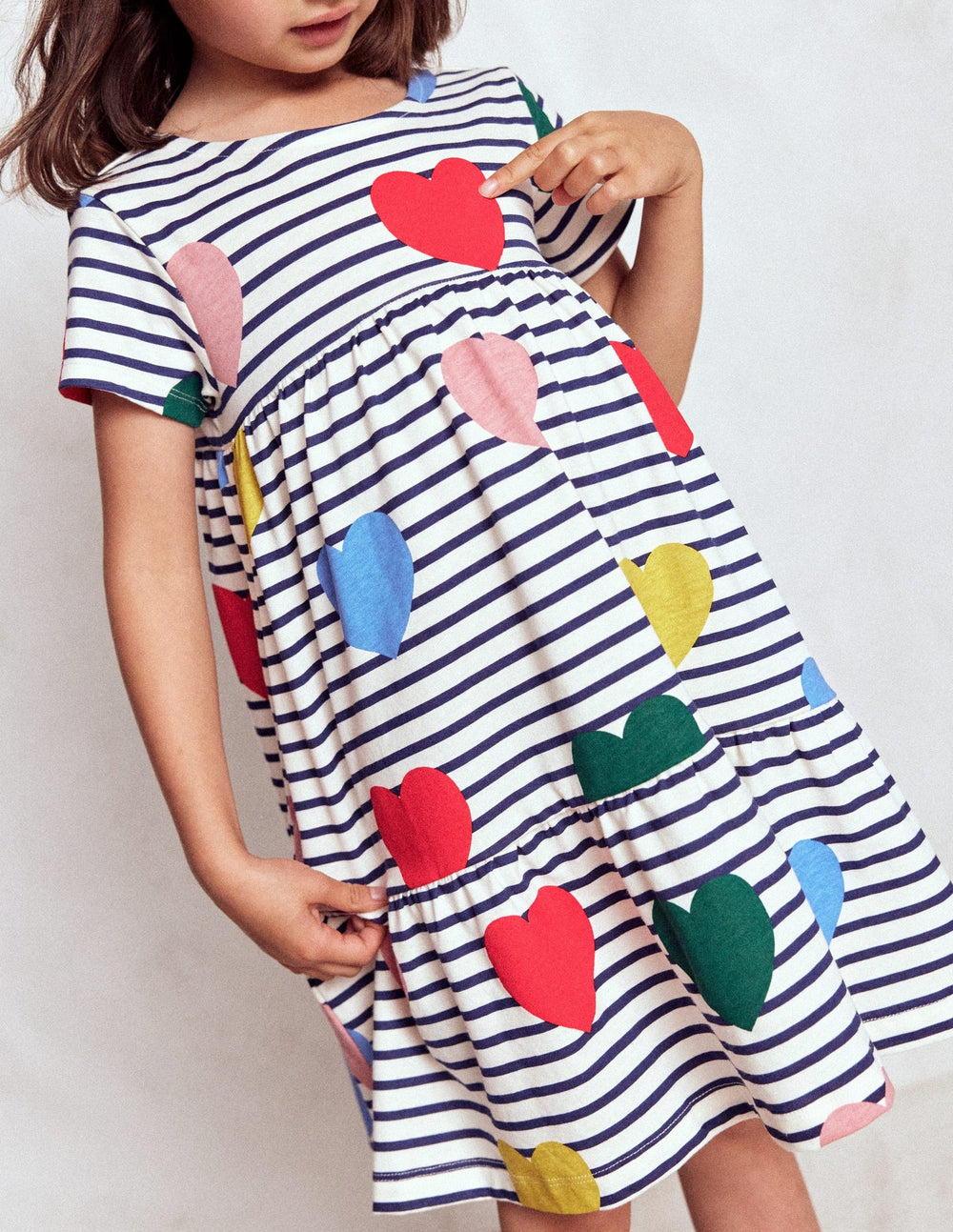 Ariel Twirly Jersey Dress - Multi Heart Stripe
