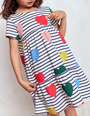 Ariel Twirly Jersey Dress - Multi Heart Stripe