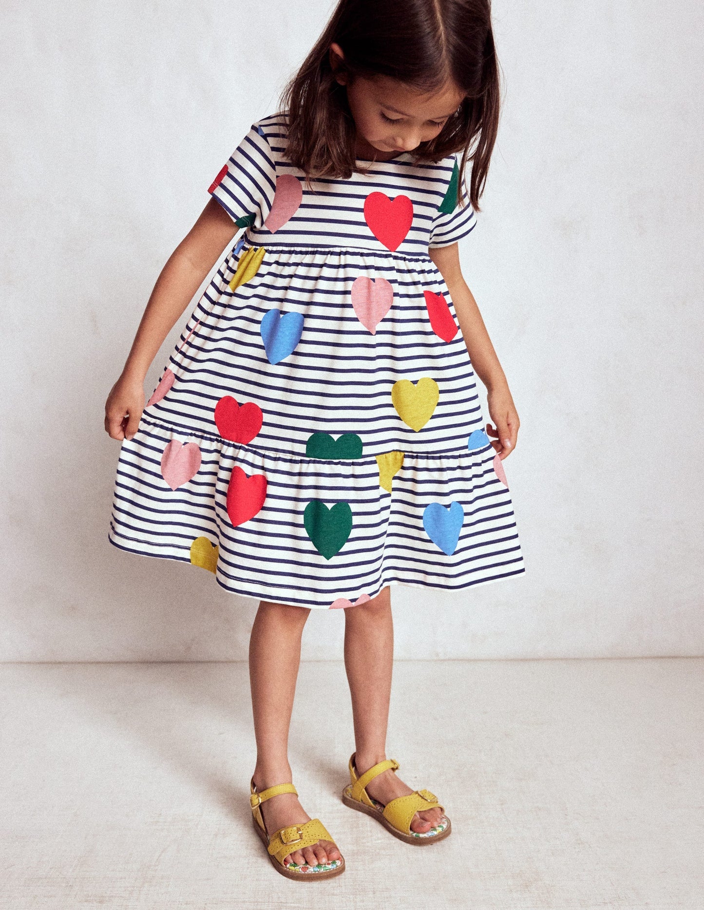 Ariel Twirly Jersey Dress - Multi Heart Stripe