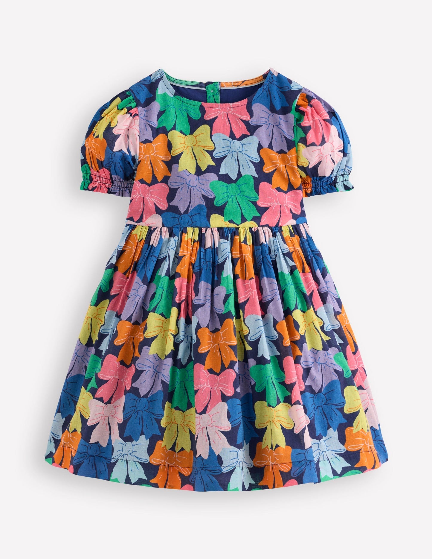 Madeline Woven Dress - Multi Rainbow Bows