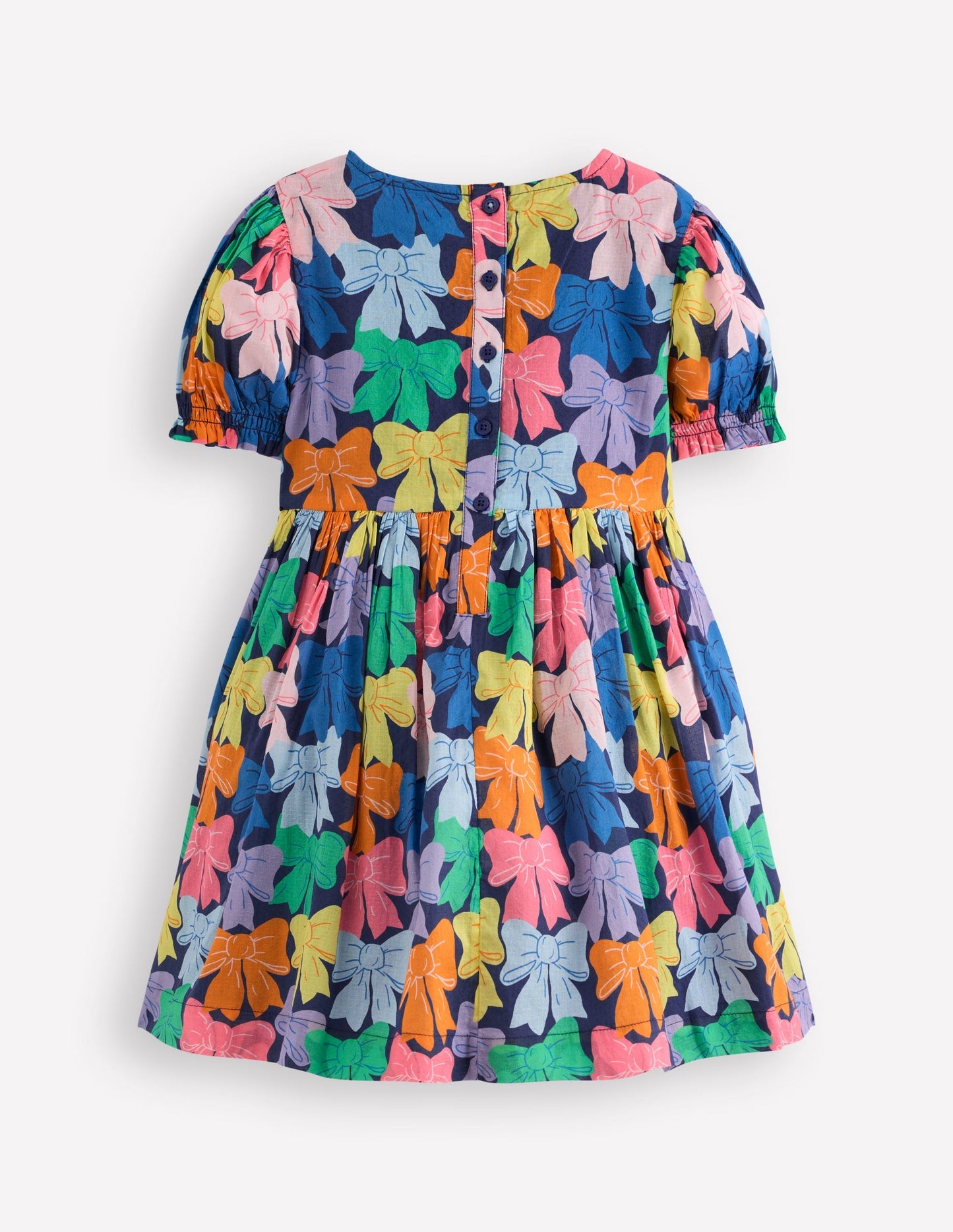 Madeline Woven Dress - Multi Rainbow Bows
