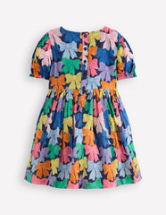 Madeline Woven Dress - Multi Rainbow Bows