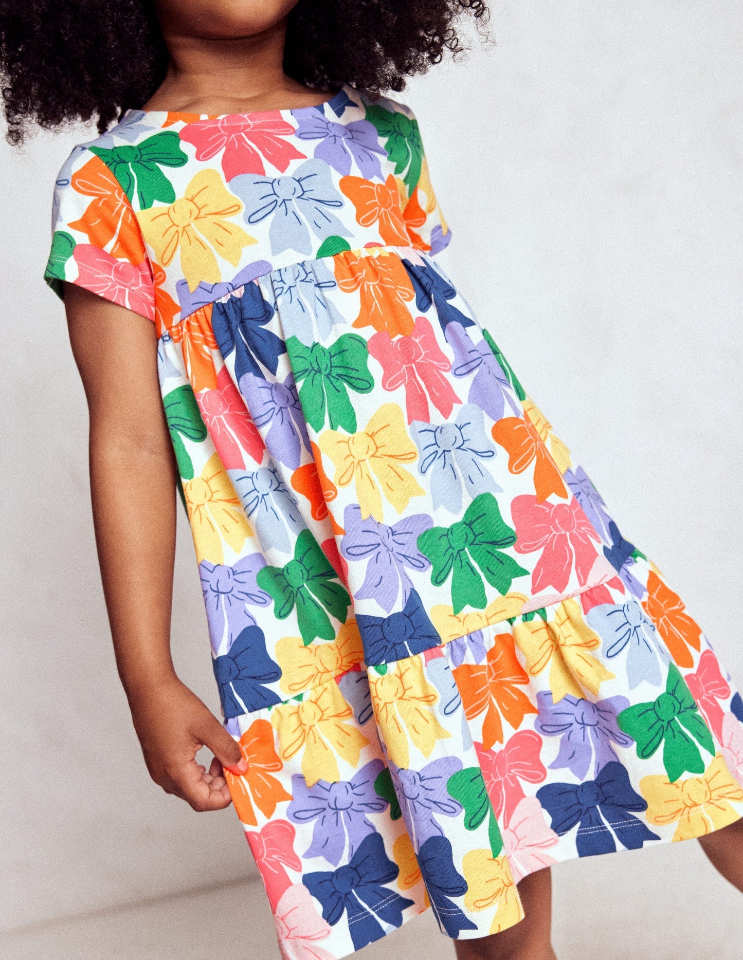 Ariel Twirly Jersey Dress - Multi Rainbow Bows