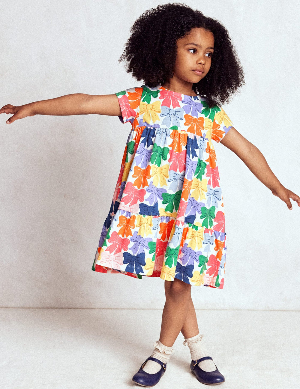Ariel Twirly Jersey Dress - Multi Rainbow Bows