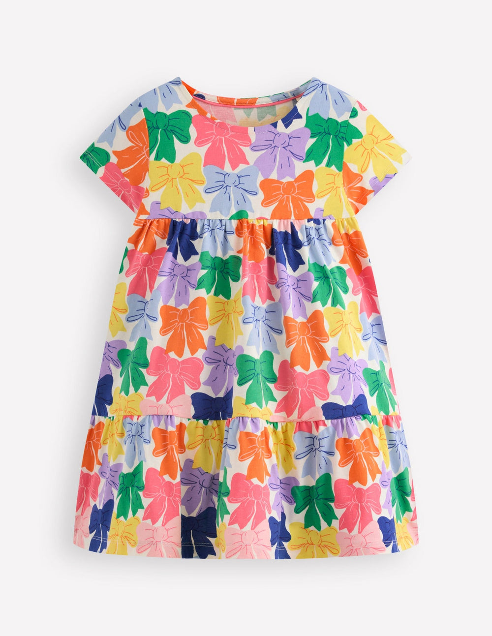 Ariel Twirly Jersey Dress - Multi Rainbow Bows