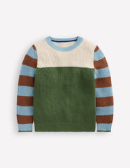 Everyday Cotton Sweater - Ecru Marl/Safari Green