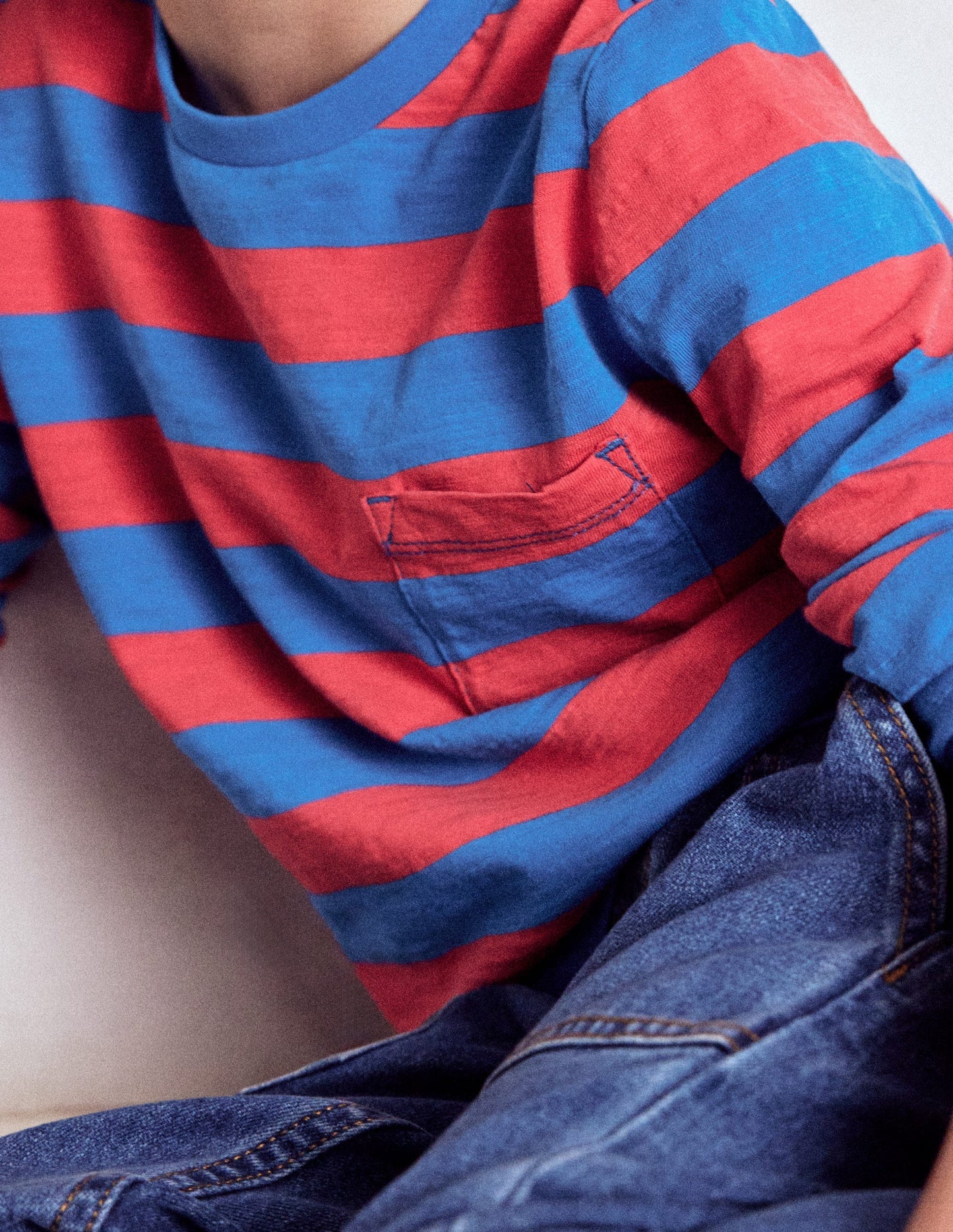 Everyday Long Sleeve T-shirt - Kingfisher Blue/ Jam Red
