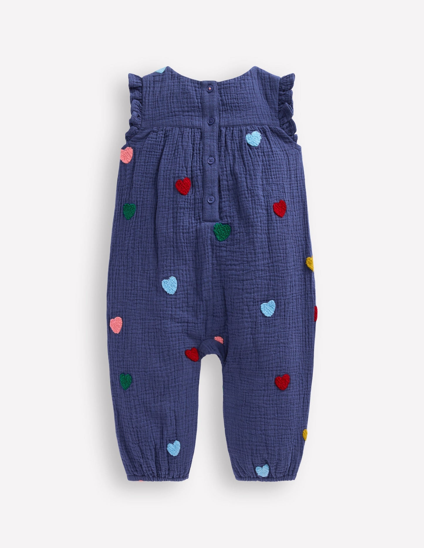 Ruffle Sleeve Romper - Navy Hearts