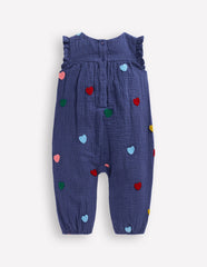 Ruffle Sleeve Romper - Navy Hearts