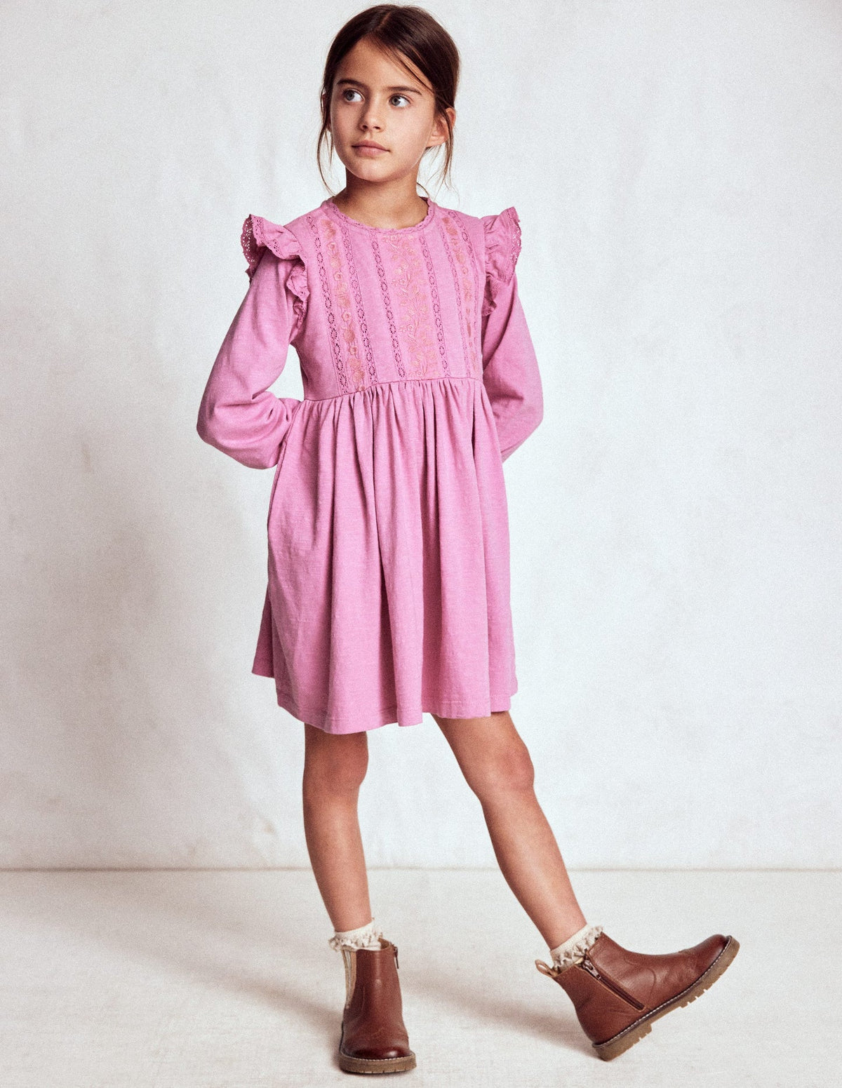 Lace Trim Jersey Dress - Formica Pink
