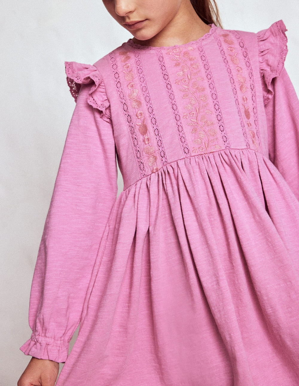 Lace Trim Jersey Dress - Formica Pink