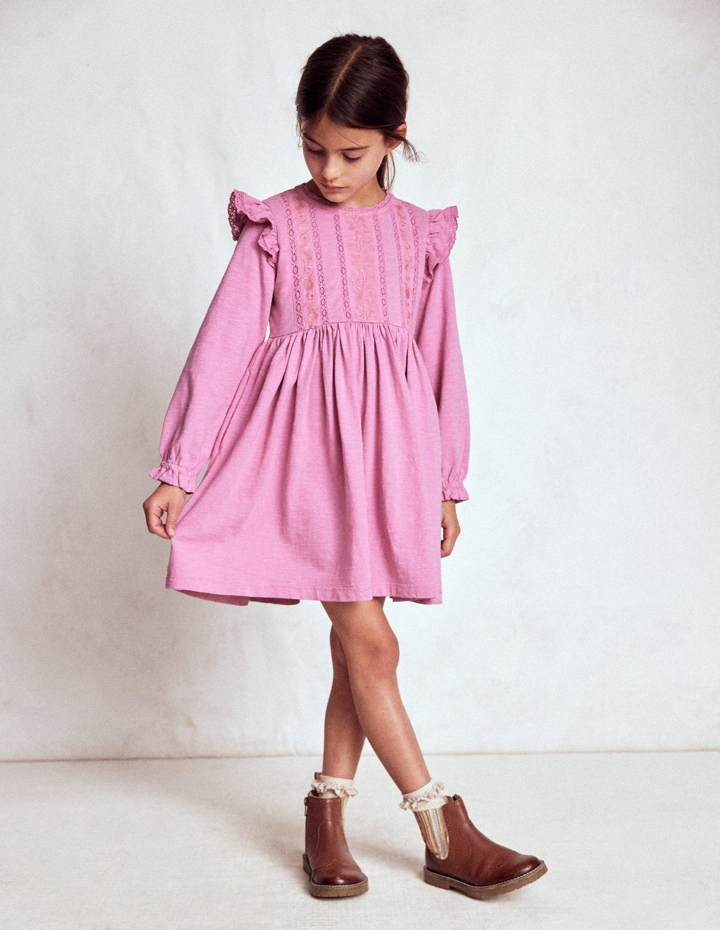 Lace Trim Jersey Dress - Formica Pink