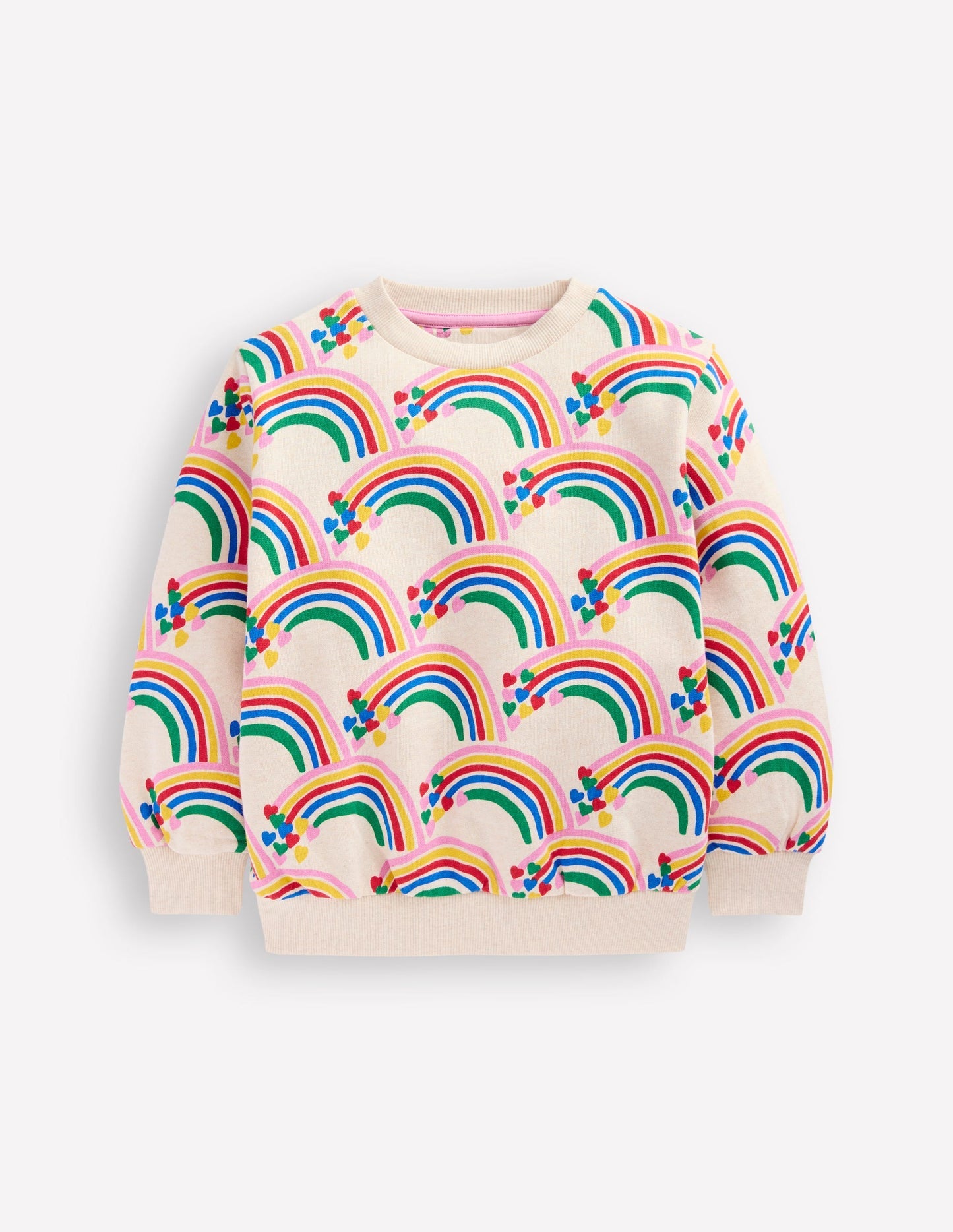 Printed Sweatshirt - Oatmeal Marl Rainbow Hearts