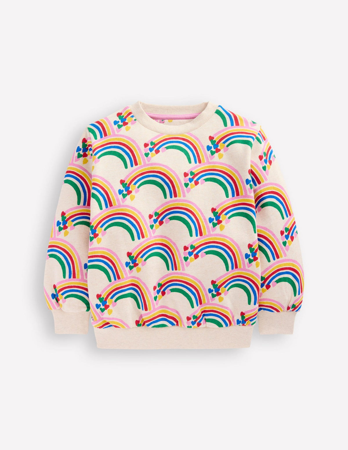 Printed Sweatshirt - Oatmeal Marl Rainbow Hearts