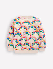 Printed Sweatshirt - Oatmeal Marl Rainbow Hearts