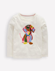 Long Sleeve Bouclé T-shirt - Soft Ivory Dog