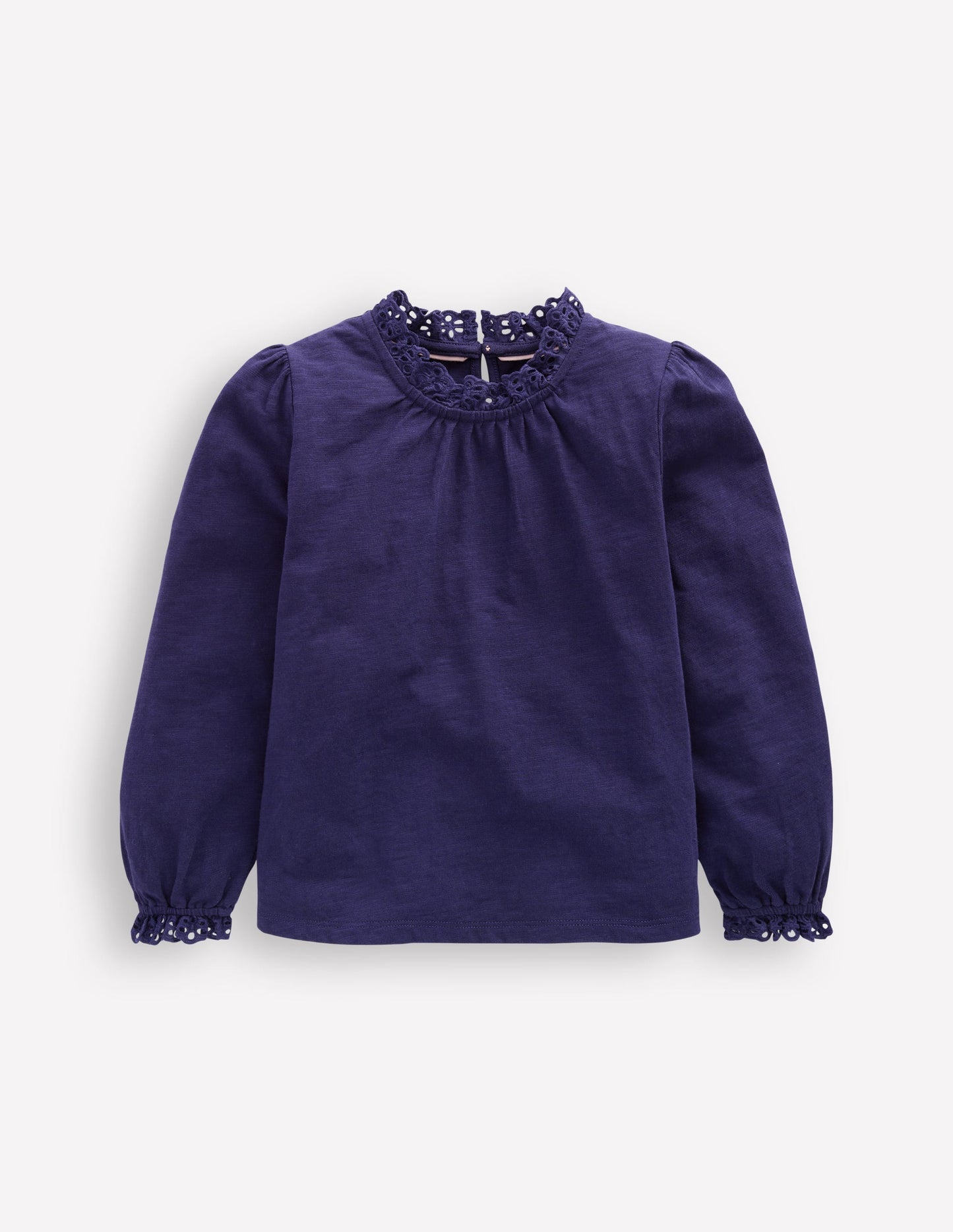 Broderie Trim Jersey Top - Starboard Blue