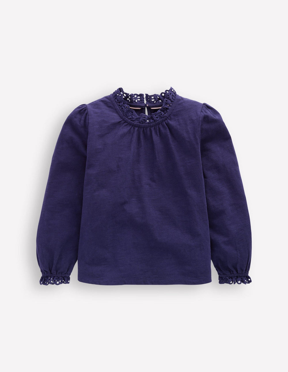 Broderie Trim Jersey Top - Starboard Blue