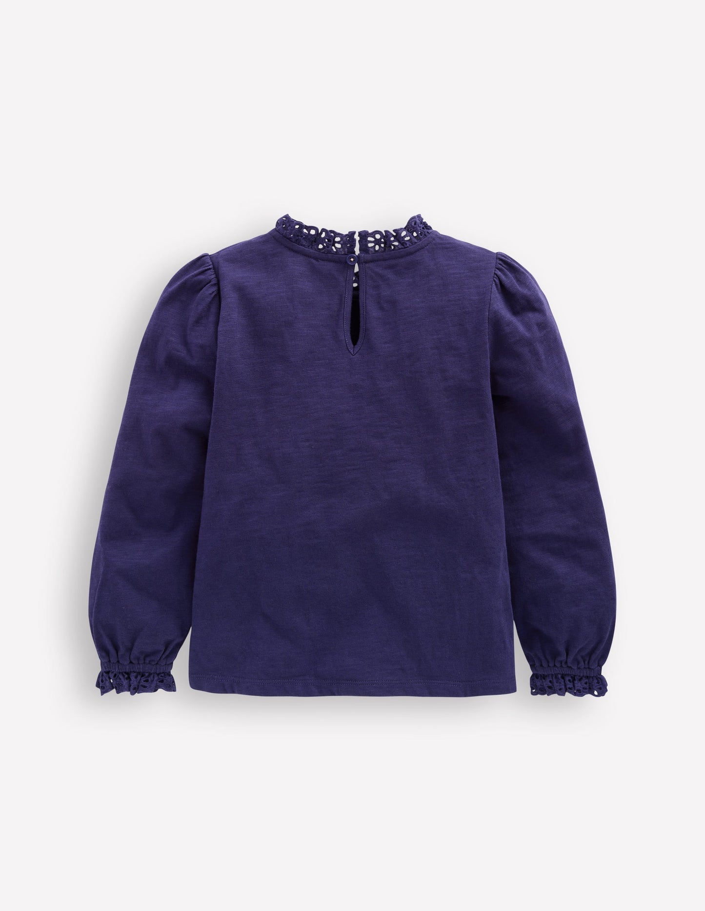 Broderie Trim Jersey Top - Starboard Blue