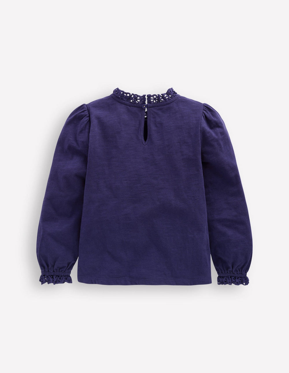 Broderie Trim Jersey Top - Starboard Blue