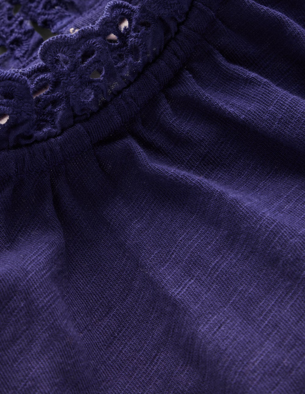 Broderie Trim Jersey Top - Starboard Blue
