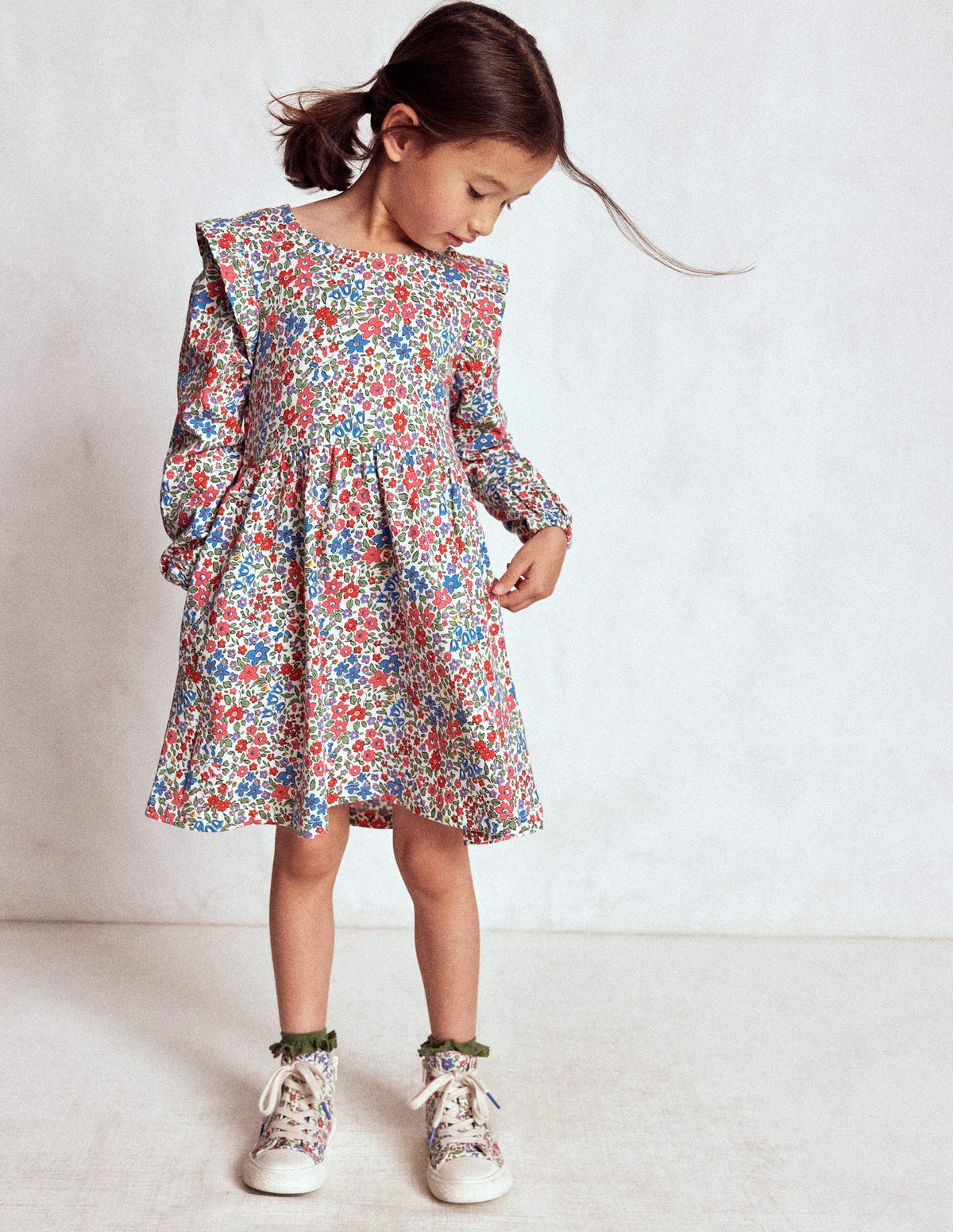 Posie Long Sleeve Jersey Dress - Rose Pink Flowerbed