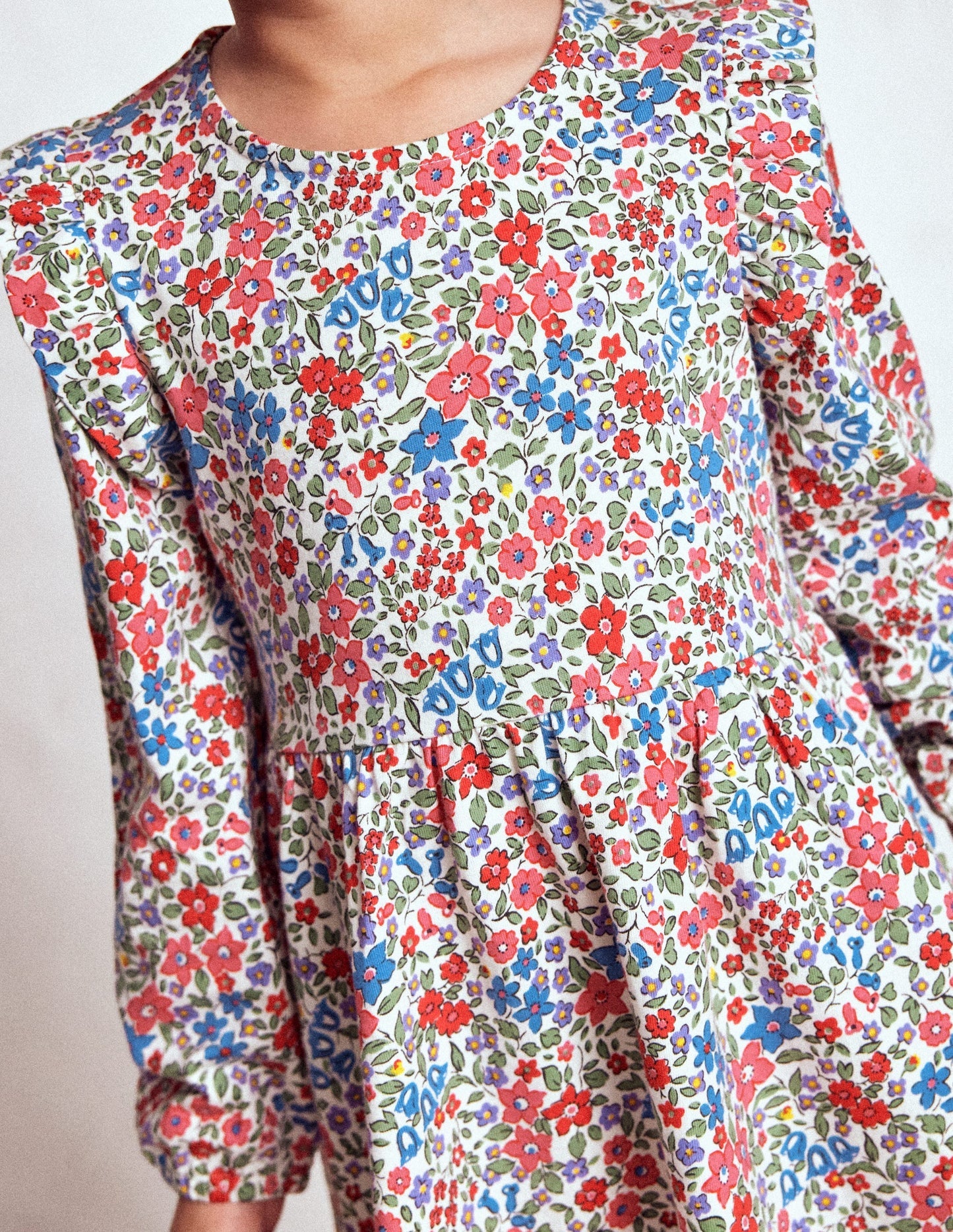 Posie Long Sleeve Jersey Dress - Rose Pink Flowerbed