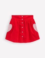 Button - through Mini Skirt - Rockabilly Red Hearts