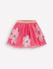 Appliqué Tulle Skirt - Pink Flowers
