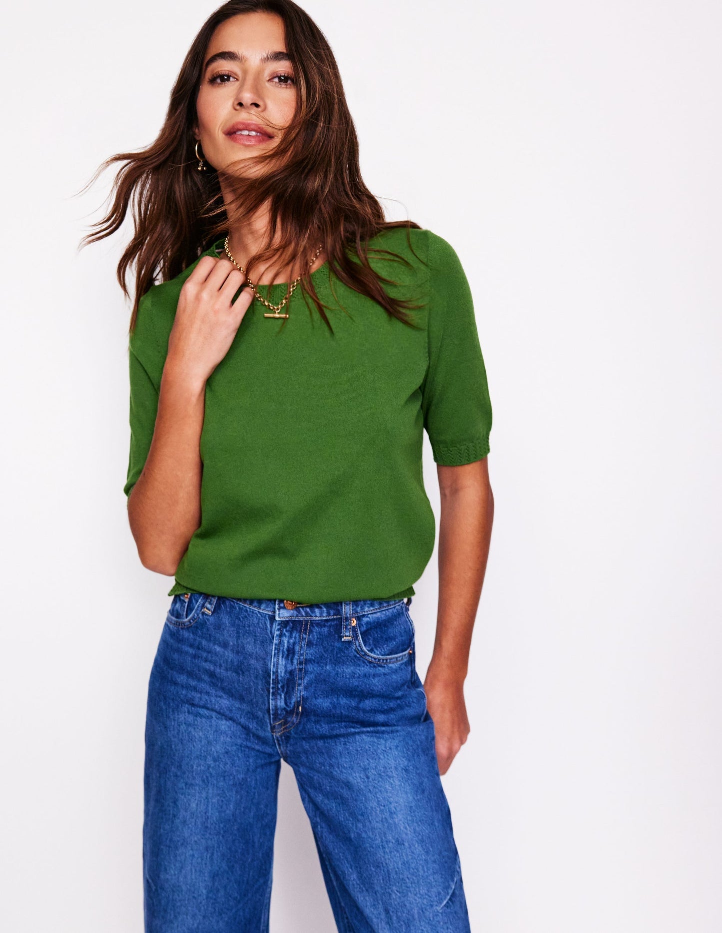 Emilia Cotton Crew T-shirt - Promenade Green
