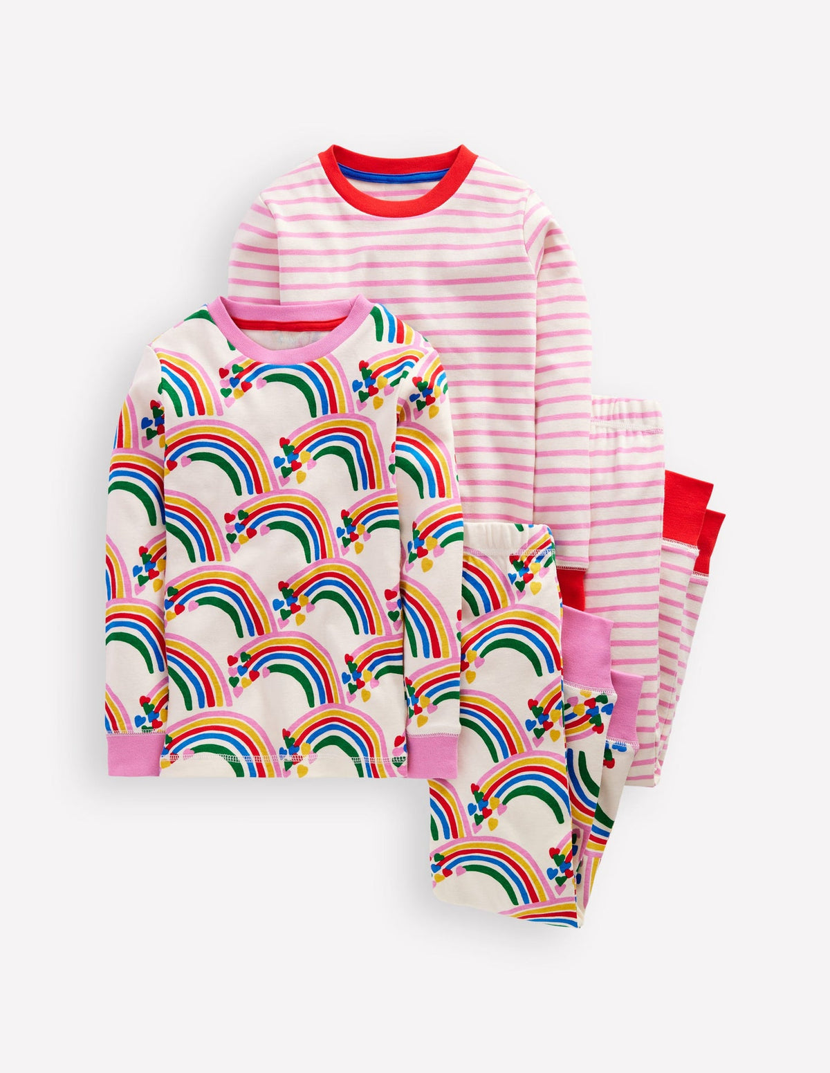 Twin Pack Snug Pajamas - Oatmeal Marl Rainbow Hearts