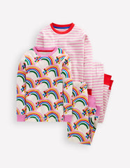Twin Pack Snug Pajamas - Oatmeal Marl Rainbow Hearts