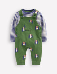 Printed Jersey Overalls Set - Green Dogs