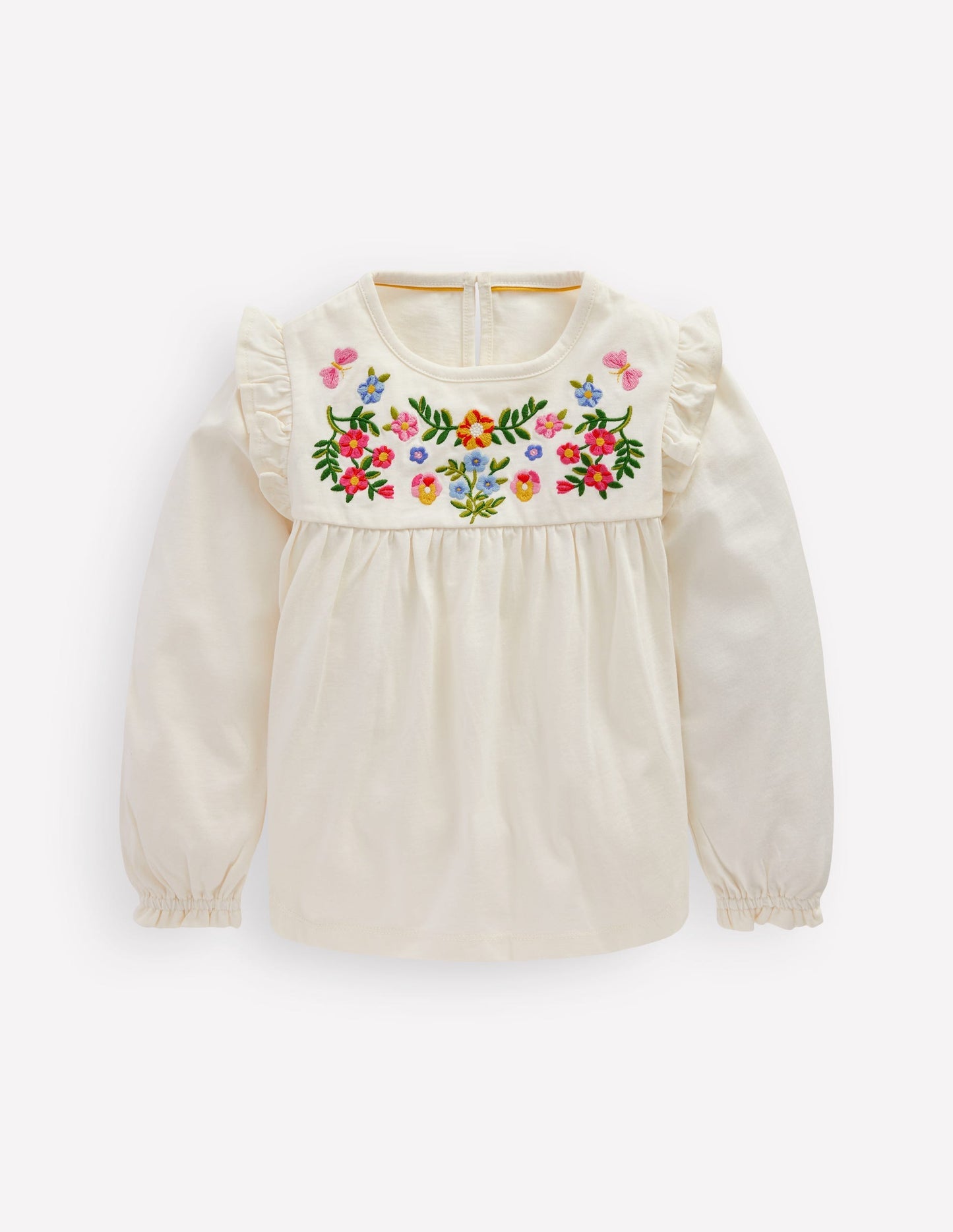Embroidered Jersey Yoke Top - Soft Ivory Embroidery