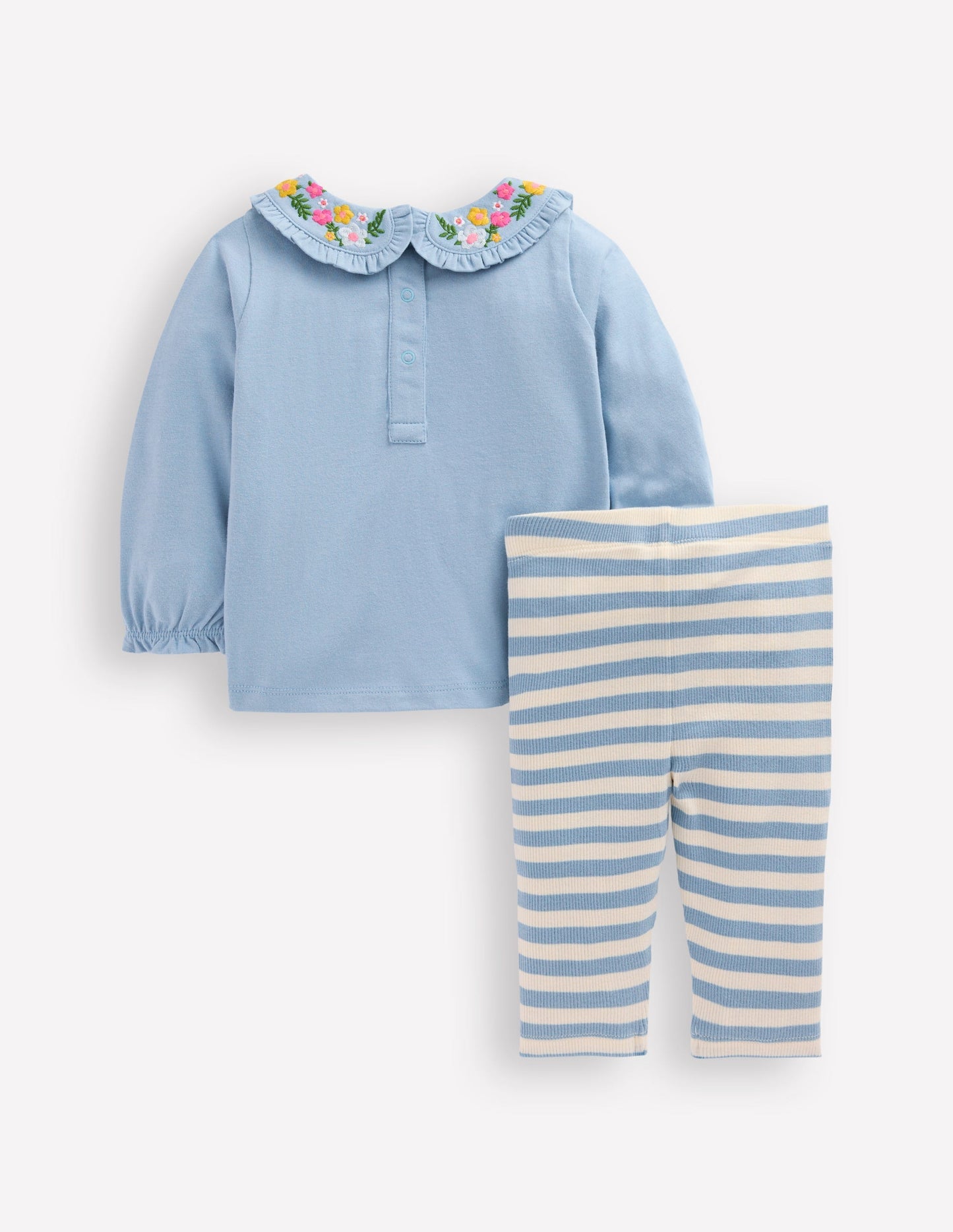 Collared Jersey Set - Blue Floral Embroidery