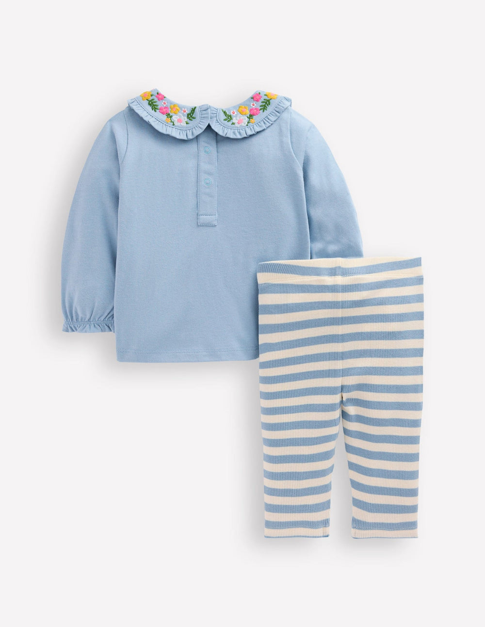 Collared Jersey Set - Blue Floral Embroidery