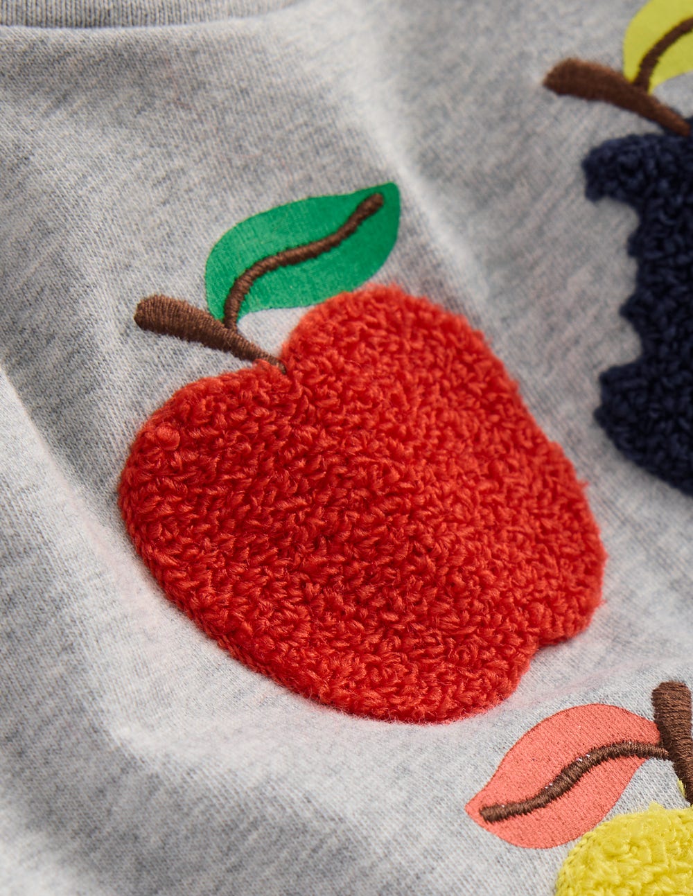 Long Sleeve Applique T-shirt - Grey Marl Apples