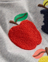 Long Sleeve Applique T-shirt - Grey Marl Apples