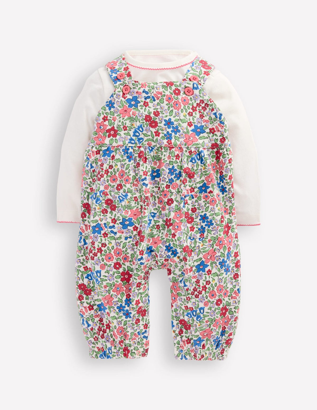 Jersey Overalls Set - Rose Pink Flowerbed