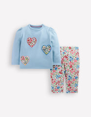 Appliqué Jersey Play Set - Blue Floral Hearts