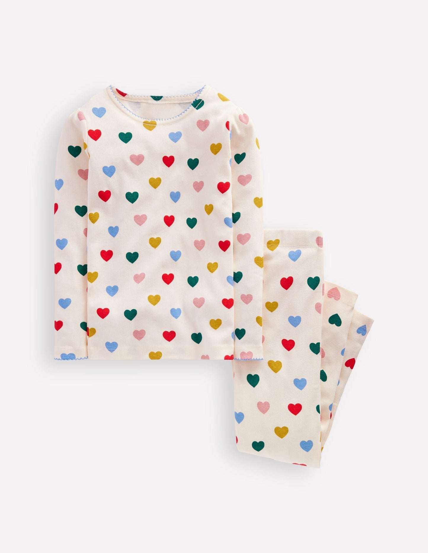 Snug Long John Pajamas - Coconut Milk Small Hearts